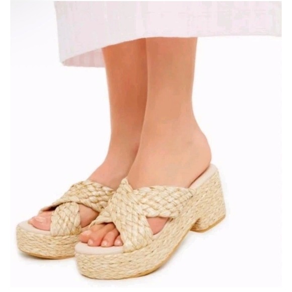 Beach by Matisse Bondi Natural Raffia Platform Wedge Sandals 8M Braided Slides - Picture 6 of 7